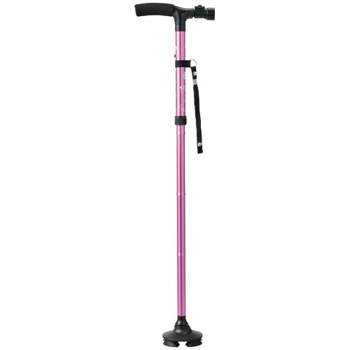 4点自立お洒落ステッキ　Walk　Support　LEDライト付　ピンク　1本画像