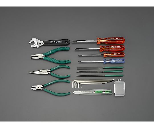 [19個組] 工具セット 工具が整然と配置された状態で、各ツールの形状やサイズがはっきりと見える。