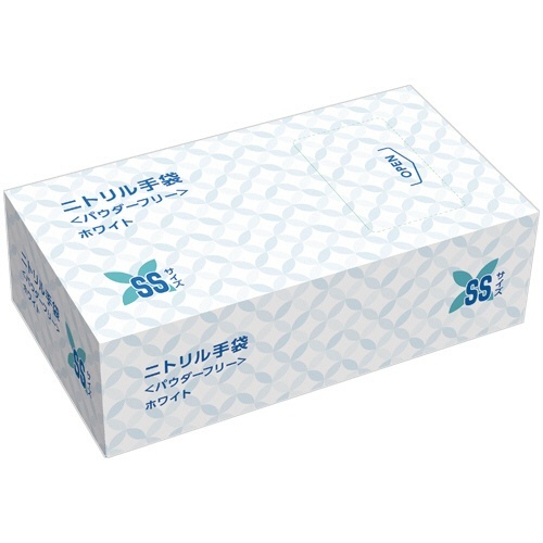 使いきりニトリル手袋 ホワイト パウダーフリー SS 1箱(100枚)画像
