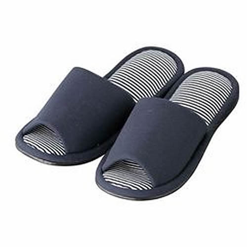 ボーダーニットＬＬサイズ　スリッパ　ネイビー