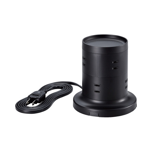 タワー型　電源タップ　コンセント　ブラック　８口画像