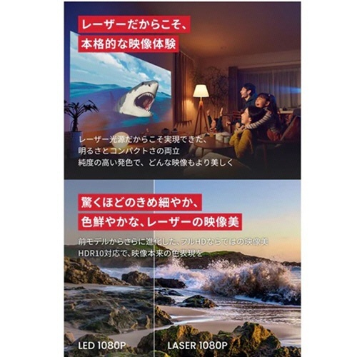 モバイルプロジェクター　NEBULACapsule3Laser　Full　HD　300ANSIルーメン　ブラック　1台 斜めから見たコンパクトなデザインの本体、電源ボタンが目立つ配置