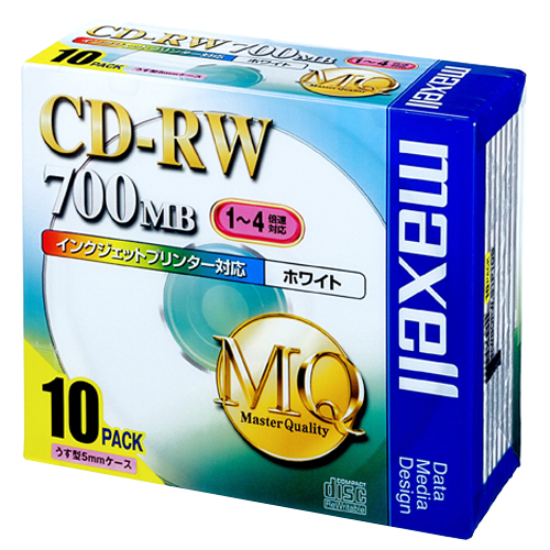ﾃﾞｰﾀ用CD-RW 700MB 4倍速 ﾎﾜｲﾄﾌﾟﾘﾝﾀﾌﾞﾙ 5mmｽﾘﾑｹｰｽ 1ﾊﾟｯｸ(10枚)画像