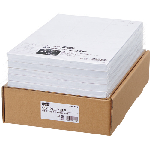 A4ﾀｯｸｼｰﾙ 業務用 21面 42.4×70mm 1箱(500ｼｰﾄ:100ｼｰﾄ×5冊)画像