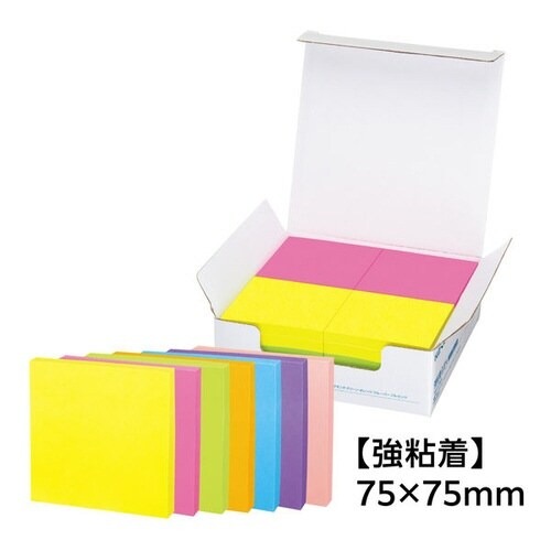 強粘着ふせん　Ｋ２　７５×７５　ネオン混色２０冊画像