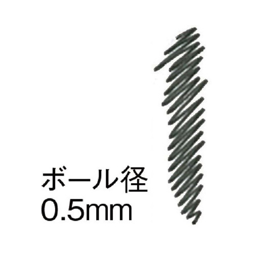 多色ボールペン サラサ3B 0.5mm ネイビー 透明なパッケージに収められた、横向きのボールペンの色とデザインが見える状態