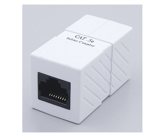 LAN用中継コネクター8極　Cat5e 透明なプラスチックパッケージに収められたコネクターが見える状態