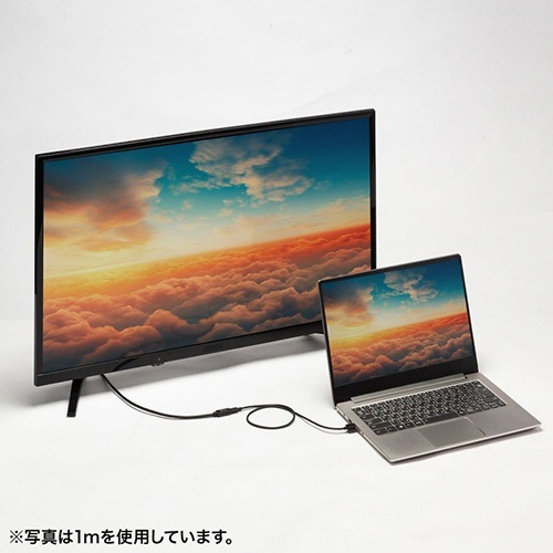 USB　5Gbps　Type-C延長ケーブル(L型・PD100W)　0.1m　1本 横から見たL型コネクタの詳細が確認できる状態