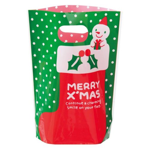 スタンド袋 クリスマススノーマン PPスタンドバッグ-2(50枚) ヘッズ クリスマススノーマンがデザインされたスタンド袋の正面、50枚入のパッケージが見える状態