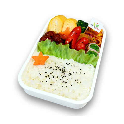 バラン　ベジカベ　抗菌　お弁当用 パッケージが斜めから撮影され、蓋が開いて中身が見える状態