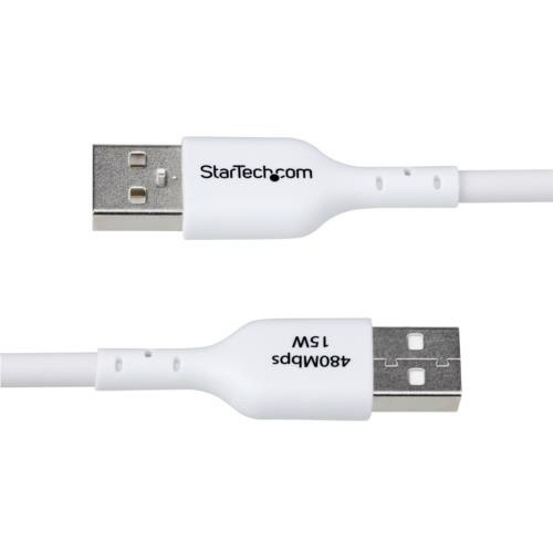 USB2.0ケーブル　Type　A(オス)-Type　C(オス)　3m　ホワイト　1本 ケーブルが自然に床に横たわっている様子
