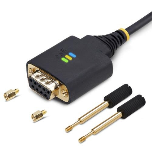 USB-RS232Cシリアル変換ケーブル　クロス　3m　ブラック　1本 ケーブルがコイル状に配置され、黒色の表面が目立つ状態
