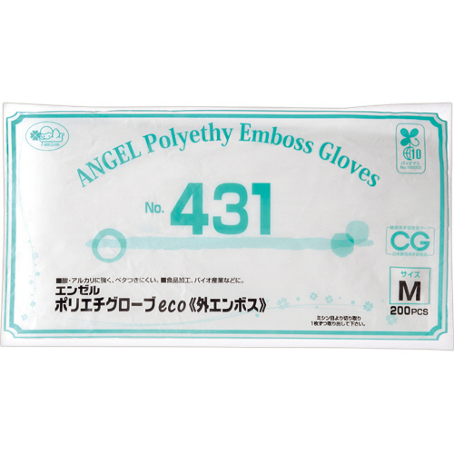 エンゼル　ポリエチグローブeco　外エンボス　No.431　半透明　M　1パック(200枚)画像