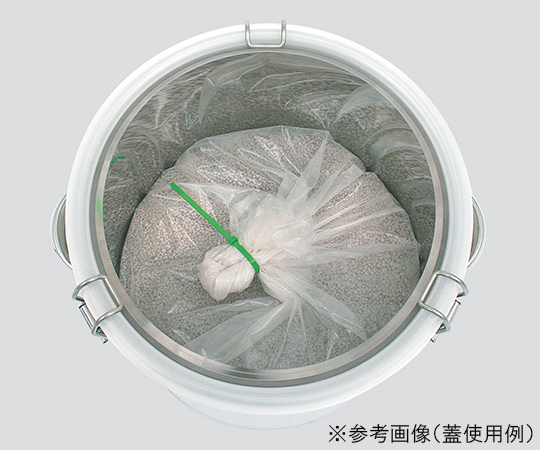 透明蓋付ステンレス密閉容器 20L φ300×300×0.8mm 透明な蓋が載ったステンレス製の密閉容器が真上から見える状態
