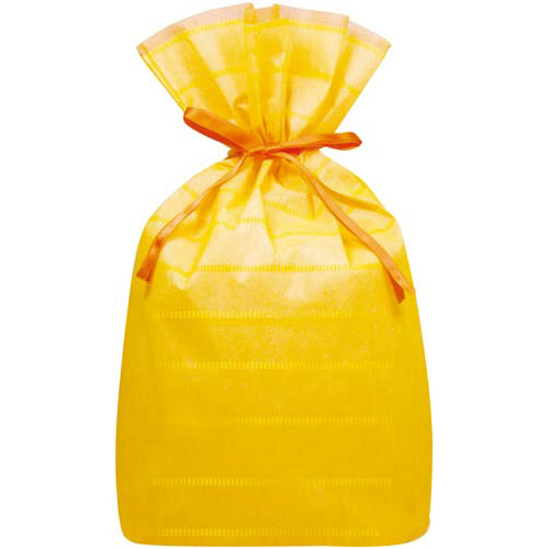 不織布巾着袋（底マチ付）ボーダーイエローＬ　１０枚画像