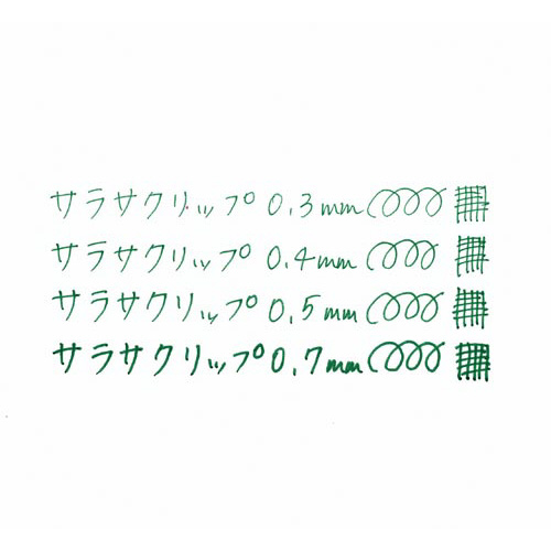 サラサクリップ 0.5mm ビリジアン ペンの先端が明るいビリジアン色で見える状態