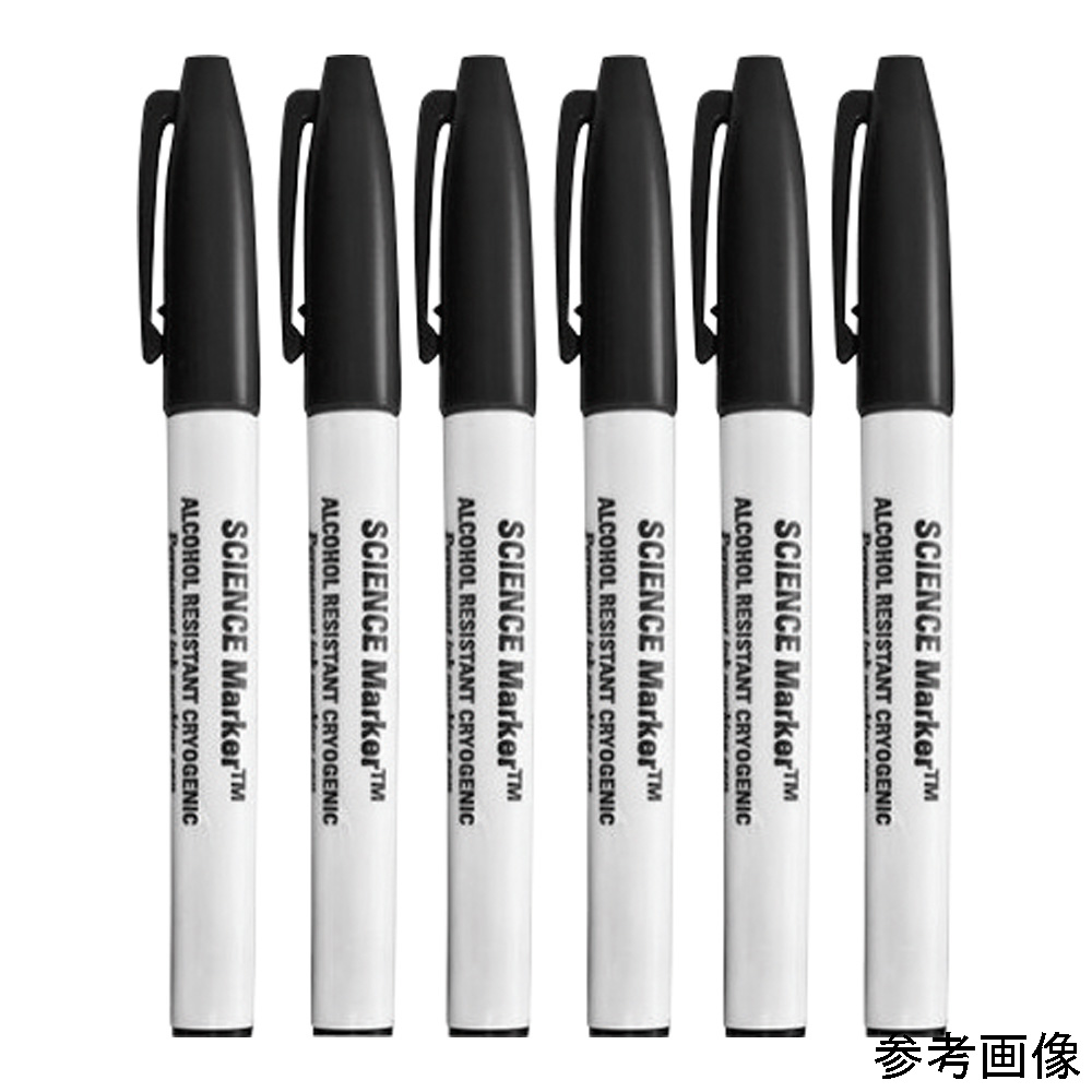 超低温耐アルコールマーカー(SCIENCE-Marker™)黒 ラベルが鮮明に映る横からの視点で、先端が細くなっている様子