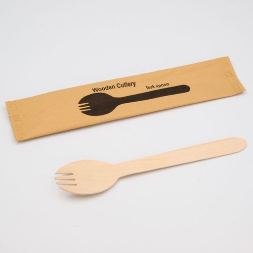 使い捨てスプーン 木製 フォークスプーン 未晒紙完封 50本入画像