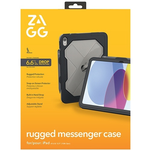 iPad(A16/第10世代)用ケース Rugged Messenger チャコール 1個 ケースの側面が見える状態で、表面は耐久性のある素材が特徴的。