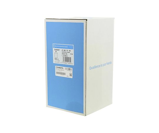ねじ口瓶丸型（デュラン（R）） 透明キャップ付 5000mL 透明な容器が正面から見える状態で、上部にはキャップがしっかりと装着されている。