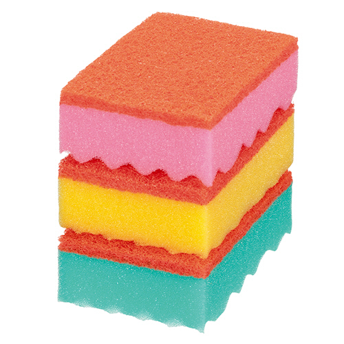 ｷｸﾛﾝﾌﾟﾛ ｽﾎﾟﾝｼﾞたわしｿﾌﾄ ｶﾗｰｱｿｰﾄ 1ﾊﾟｯｸ(3個)画像