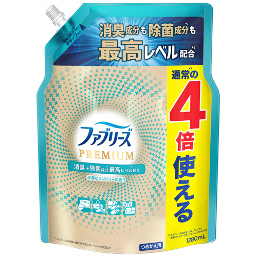 ﾌｧﾌﾞﾘｰｽﾞW除菌+消臭ﾌﾟﾚﾐｱﾑ 清潔なﾗﾝﾄﾞﾘｰ 詰替4回分 超BIG特大1280mL 1個画像