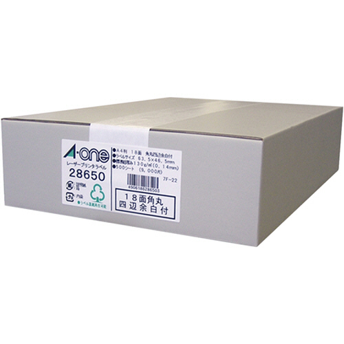 ﾗﾍﾞﾙｼｰﾙ[ﾚｰｻﾞｰﾌﾟﾘﾝﾀ] ﾏｯﾄ紙･ﾎﾜｲﾄ A4 18面 四辺余白付 角丸 1箱(500ｼｰﾄ)画像