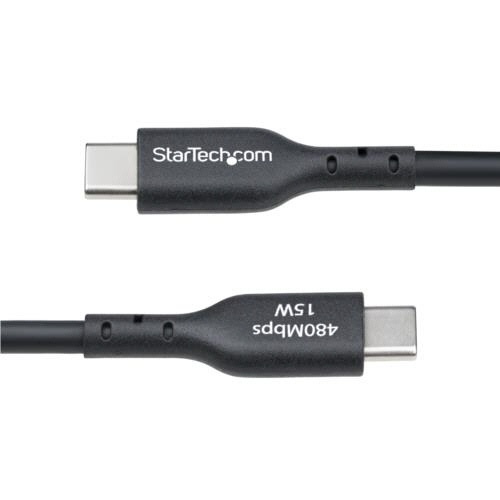USB2.0ケーブル　Type　A(オス)-Type　C(オス)　3m　ブラック　1本 黒いケーブルが真っ直ぐに整えられ、端子部分がはっきりと見える状態