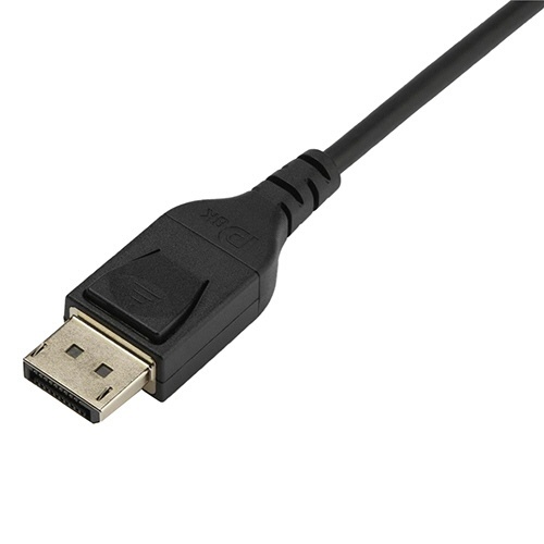 DisplayPort1.4ケーブル　ブラック　1m　オス/オス　8K対応　1本 コネクタがはっきり見える状態で、全体が整然と配置された長さ1mのケーブル