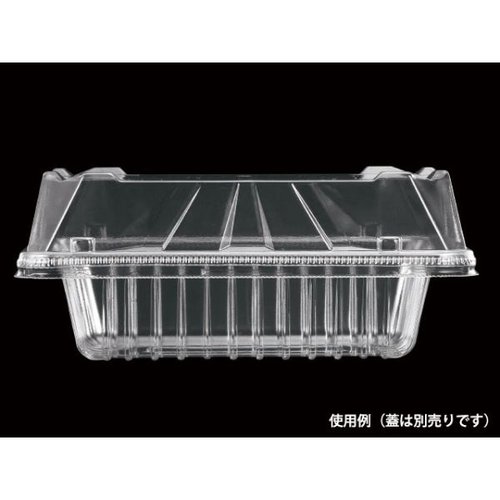 フルーツ容器 STR300T-1 エフピコチューパ 透明なフルーツ容器が横向きに配置され、内側に果物が盛り付けられた様子