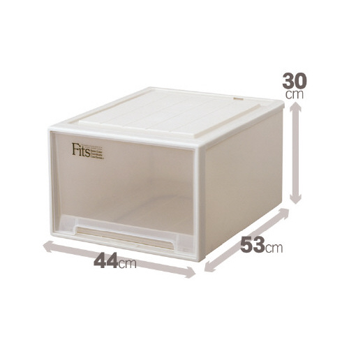フィッツケース(奥行53cm)ワイドL-53×3 奥行きのある収納ケースが横向きに整然と並べられた様子