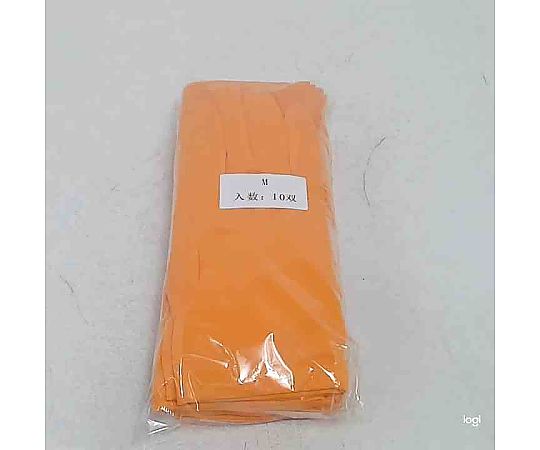 カラーナイロン手袋 M オレンジ 1袋（10双入） 手袋が束ねられ、明るいオレンジ色でファッション性が強調された状態