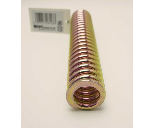 鉄押しバネ　線径4.5mm×外径26mm×自由長150mm ツヤのある金属製のバネがしっかりとした形状で並んでいる様子