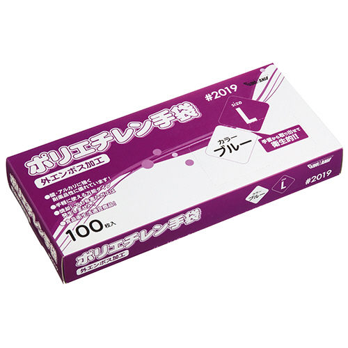 ﾎﾟﾘｴﾁﾚﾝ手袋 #2019 外ｴﾝﾎﾞｽ ﾌﾞﾙｰ L 1箱(100枚)画像