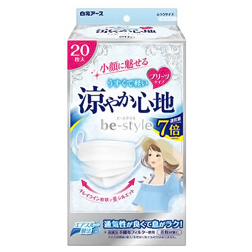 ﾋﾞｰｽﾀｲﾙ ﾏｽｸ ﾌﾟﾘｰﾂﾀｲﾌﾟ 涼やか心地 ﾎﾜｲﾄ 1箱(20枚)画像