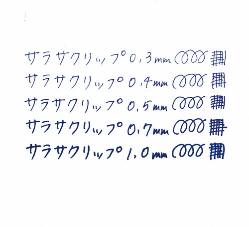 サラサクリップ 0.7mm 青 側面から見た商品のパッケージ、真っ青な色合いが際立つ