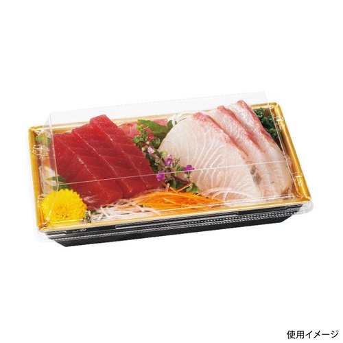 刺身容器 豪華折 18-10B 黒純金 リスパック 黒の豪華な折りたたみ容器が整然と配置された様子