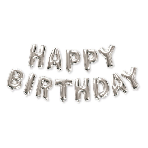 バルーン　風船　パーティーバルーン　HAPPY　BIRTHDAY　誕生日　シルバー画像
