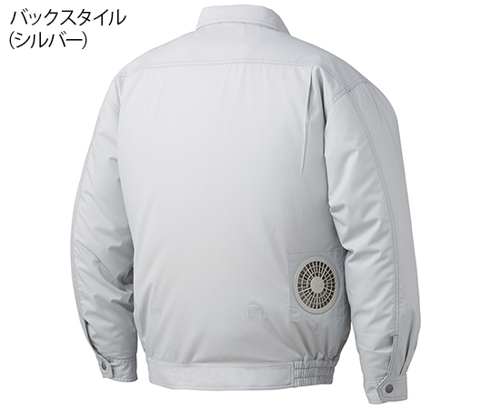 空調服長袖ブルゾン　ネービー　LL 全体が濃いネイビーの生地で、両側に通気性を考慮したメッシュの切り替えが施されたデザイン。