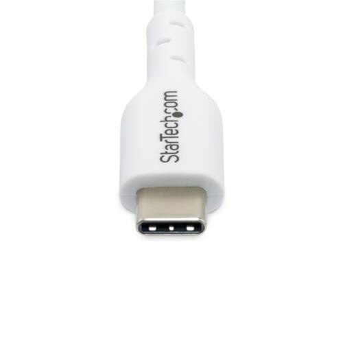 USB-C充電ケーブル　Type　C(オス)-Type　C(オス)　1m　ホワイト　1本 ケーブルの端部が並んでいる状態、柔らかい質感が伺える。