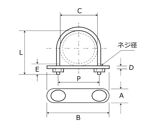 Uボルトセット　1/4×20mm 異なる向きで並べられた2本のUボルトとナットセットが見える状態