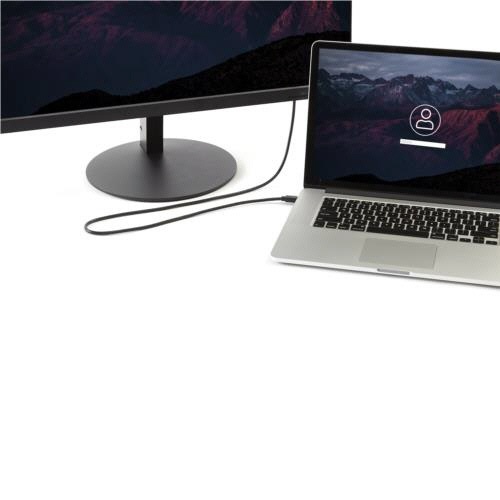 Mini　DisplayPort　1.2変換ケーブル　3m　4K/60Hz　オス-オス　ブラック　1本 ケーブルの長さやコネクタの形状が見える状態、黒色の外装が際立つ。