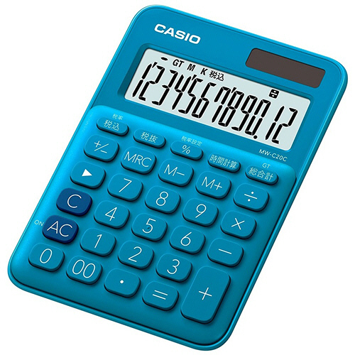 ｶﾗﾌﾙ電卓 ﾐﾆｼﾞｬｽﾄﾀｲﾌﾟ 12桁 ﾚｲｸﾌﾞﾙｰ 1台画像