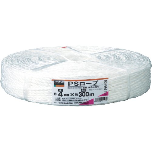 ビニール紐 TRUSCO PSロープ 幅4mm×長さ300m 白 トラスコ中山画像