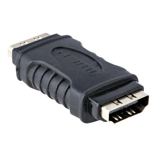 HDMI　中継コネクター　メス-メス　ブラック　1個 滑らかな表面を持つ黒色のコネクターが横向きに配置されている状態