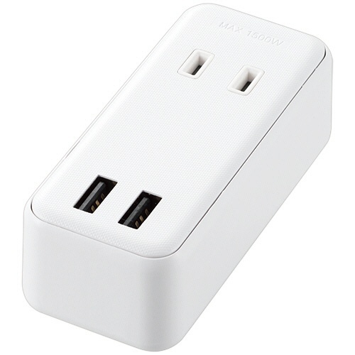 モバイルUSBタップ　直差しタイプ　2口+2ポート　ホワイト　1個画像