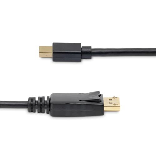 Mini　DisplayPort　1.2変換ケーブル　3m　4K/60Hz　オス-オス　ブラック　1本 黒いケーブルが直立している状態、片側にオスコネクタが見える。