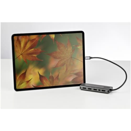 USB-Cマルチアダプタ　100W　PD/10Gbps　USBポート×4　1台 商品が横向きにセットされ、USBポートが明確に見える状態