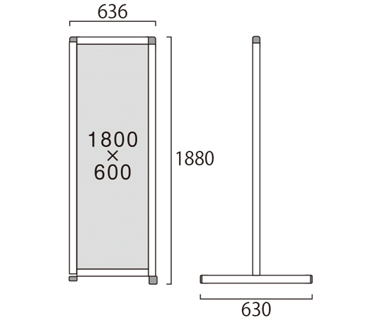 トールパーテーション　1800×600mm　トライアングル　（塩ビ仕様） 塩ビ素材のトライアングル形状のパーテーションが立てられた状態