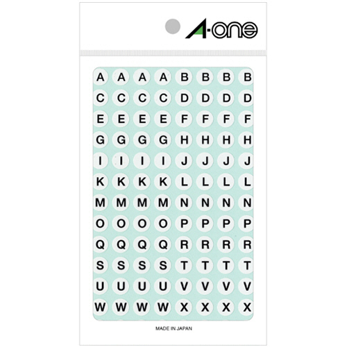 特殊ﾗﾍﾞﾙ 丸型 ｱﾙﾌｧﾍﾞｯﾄ 直径9mm 白(黒文字) ｢A-Z｣各16片 1ﾊﾟｯｸ画像